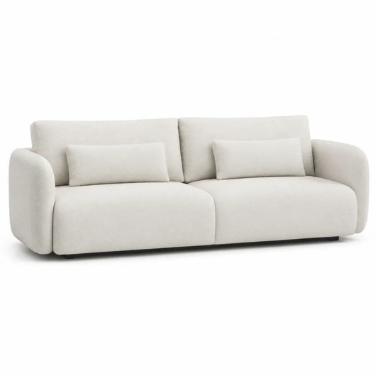 Canapé droit 3 places 220 x 95 x 78 cm tissu polyester beige structure bois massif assise rembourrée pieds bas noirs