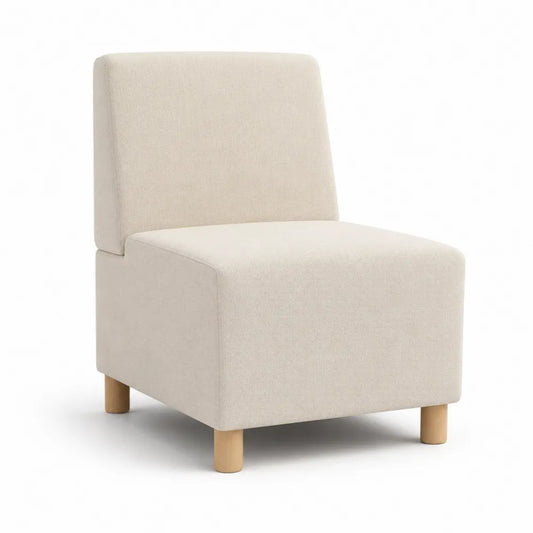 Fauteuil de salon 1 place sans accoudoirs tissu polyester beige structure bois massif pieds cylindriques dimensions 65 cm 72 cm 78 cm
