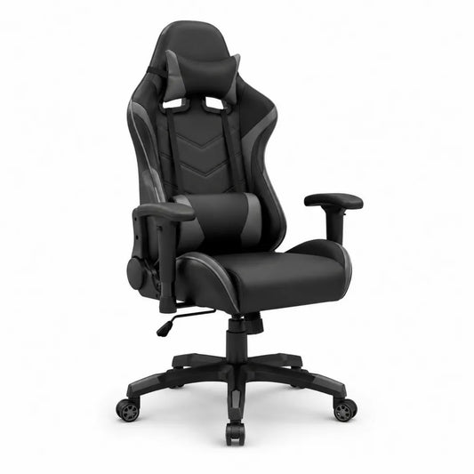 Chaise gaming bureau pivotante dossier inclinable cuir synthétique PU noir repose-tête coussin lombaire base étoile 5 branches 68 x 68 x 122-132 cm