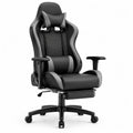 Chaise gaming 70 x 70 x 125 cm siège pivotant dossier inclinable repose-pieds rétractable revêtement PU noir gris base 5 branches roulettes
